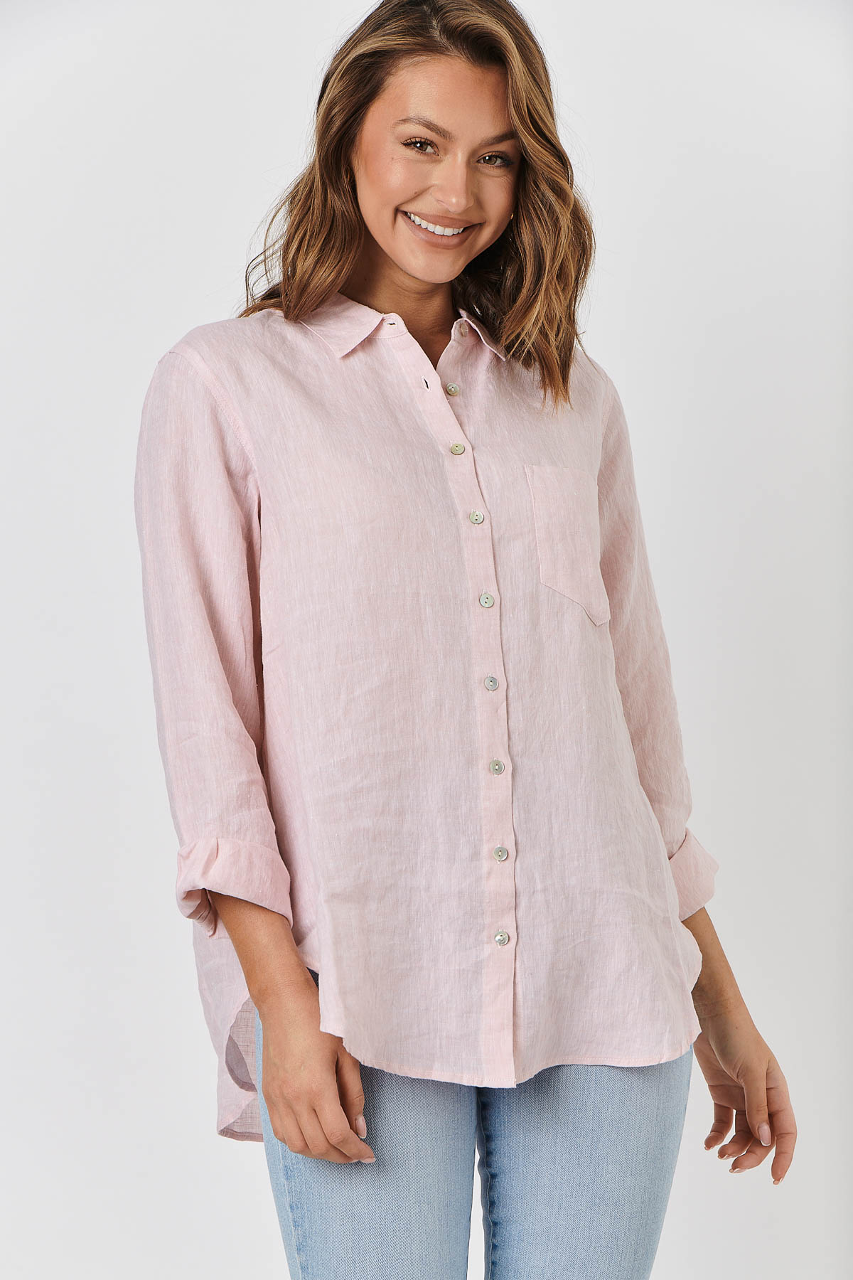 Sally Linen Shirt In Pink - Fresca Fashion